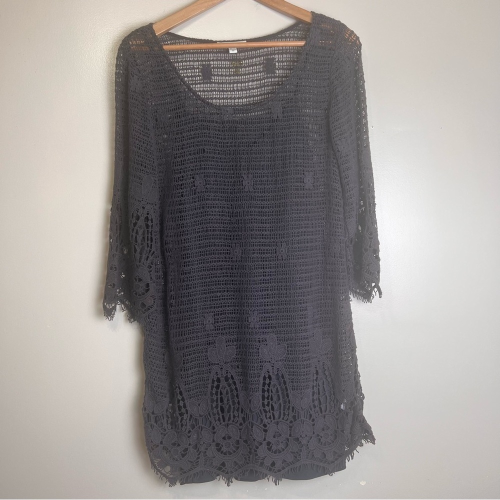 American Eagle Outfitters Charcoal Cotton Crochet Dress w/Slip XS